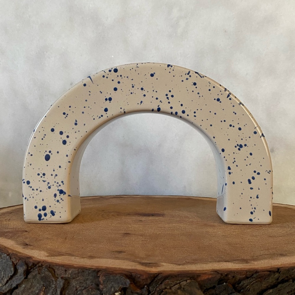 Modern Semi-Circle Speckled Blue Ceramic Accent Piece